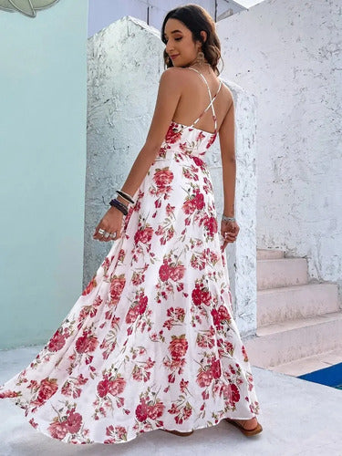 Vestido Maxi Largo Gasa Cruzado Abertura Graduación  Vd 101 Blanco M