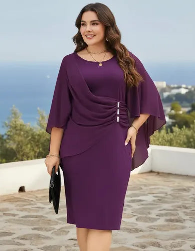 Vestido Talla Grande Fiesta Manga Capa Vg 43