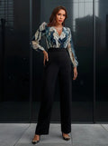 Entero Jumpsuit Mono Fiesta Estampado Escote Cruzado El 138 Negro M