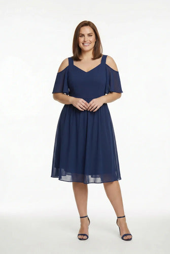 Vestido midi hombros descubiertos multicolor talla grande