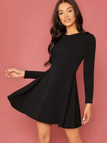 Vestido Coctel Corte Campana Manga Larga Va 524 Negro M