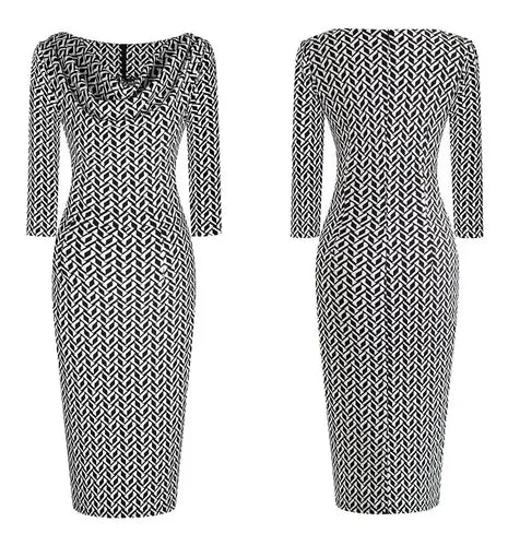 Vestido Vintage Oficina Coctel Manga Va 456 Negro S