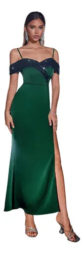 Vestido Fiesta Largo Matrimonio Verde Lentejuela Ep 419