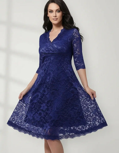 Vestido Talla Grande Encaje Azul Vg 23 Azul Xl