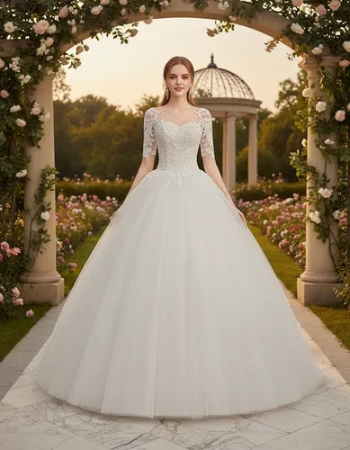 Vestido De Novia Marfil Ivory Princesa Manga Ne 17