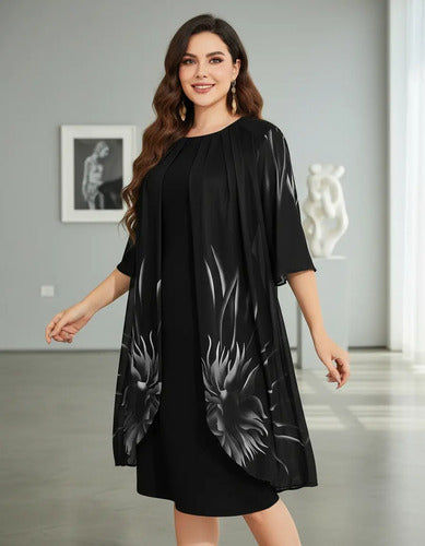 Vestido Fiesta Talla Grande  Negro Vg 48