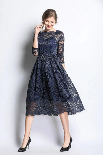 Vestido Formal Coctel Fiesta Encaje Mangas Va 451
