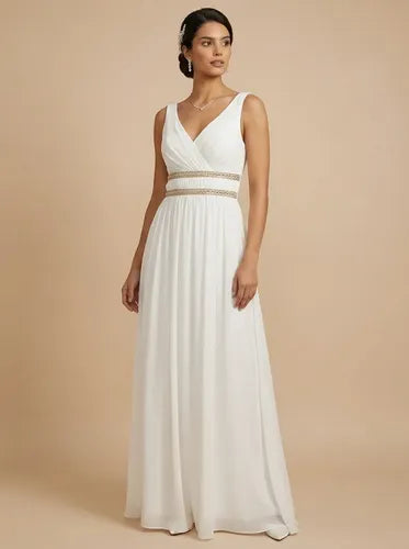 Vestido largo de novia gasa blanco espalda descubierta