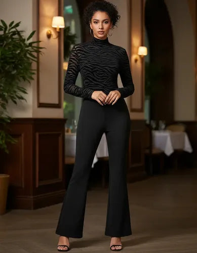 Entero Jumpsuit Mono Fiesta Cuello Alto, Acampanado El 204 Negro S