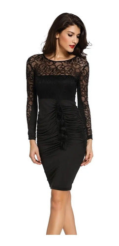 Vestido Negro Fiesta Manga Larga Va 159 Negro S