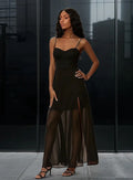 Vestido Fiesta Gasa Forrado Abertura Piernas Va 563 Negro S