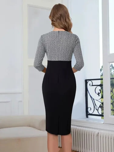 Vestido Ajustado Oficina Cóctel Escote Cruzado Mangas Va 585