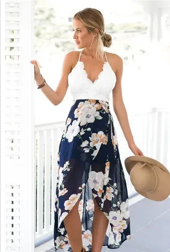 Vestido Azul Con Encaje Blanco Va 204