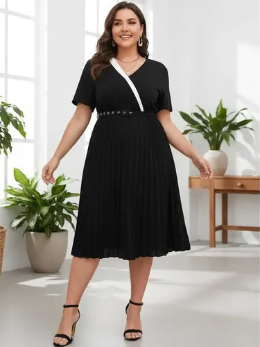 Vestido Fiesta Talla Grande Plisado Manga Vg 154 Negro 3xl