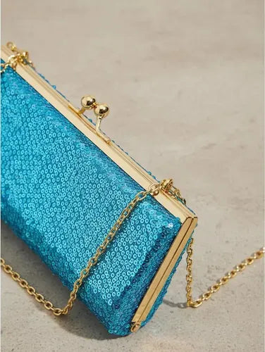 Cartera Brillos Fiesta Coctel Día Noche Clutch Mano Ct 12 Azul