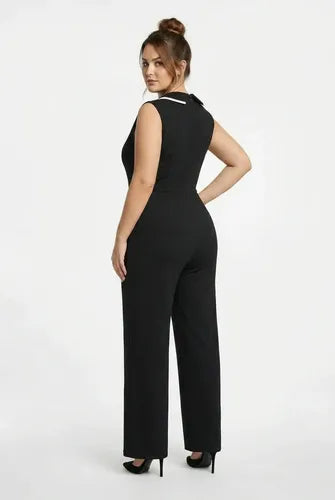 Mono negro escote cruzado sin mangas, talla grande