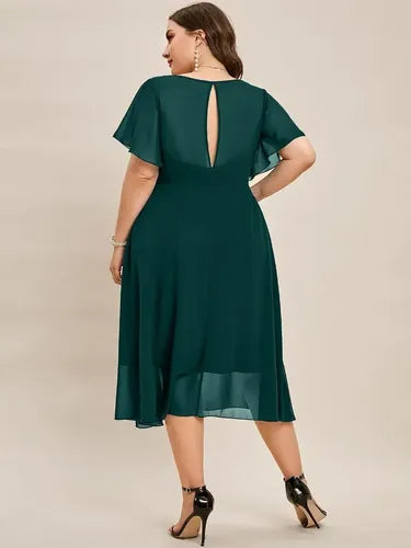 Vestido Fiesta Gasa Talla Grande Manga Corta Vg 101
