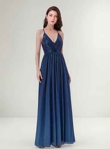 Vestido Fiesta Largo Lentejuelas Ep 130 Azul Oscuro 8
