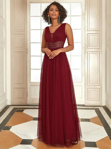 Vestido Fiesta Largo Matrimonio Graduación Ep 194 Bordó 4