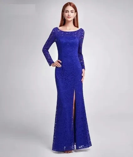 Vestido Fiesta Encaje Largo Ajustado Manga Larga Ep 92