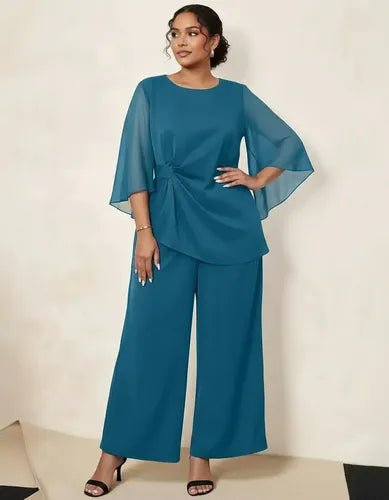 Conjunto Blusón Y Pantalón Entero Talla Grande Vg 218 Azul Verdoso 2xl