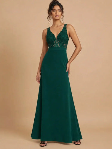 Vestido largo verde hombros descubiertos evasé