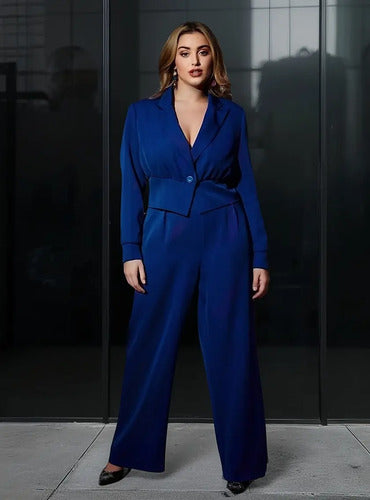 Traje 2 piezas azul, blazer y pantalón talla grande