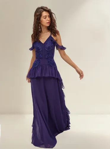 Vestido De Fiesta Graduación Largo Td 19 Violeta Oscuro 38