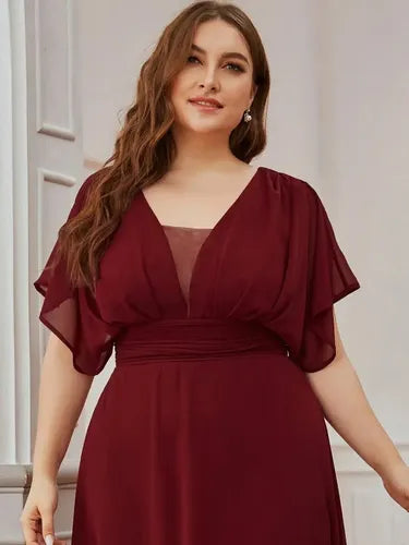 Vestido Fiesta Largo Gasa Talla Grande Manga  Ep 189