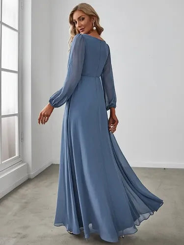 Vestido Novia De Cuello En V, Línea A, Mangas Largas  Ne 29