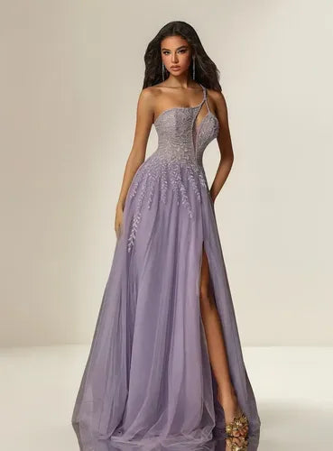 Vestido Largo Lentejuelas Strapless Asimétrico