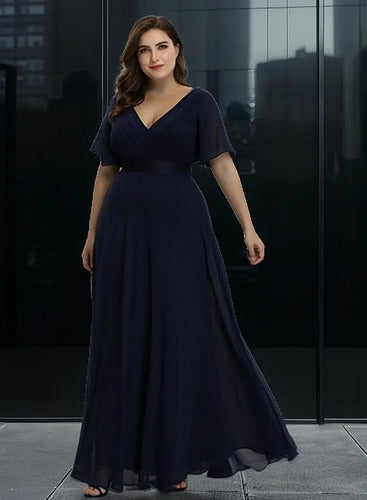 Vestido Fiesta Largo Burdeo Azul Talla Grande 18 20 22 Ep 16