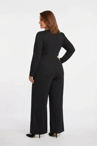 Mono palazzo negro de pierna ancha talla grande