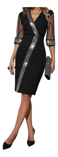 Vestido Fiesta Negro Lentejuelas Va 362