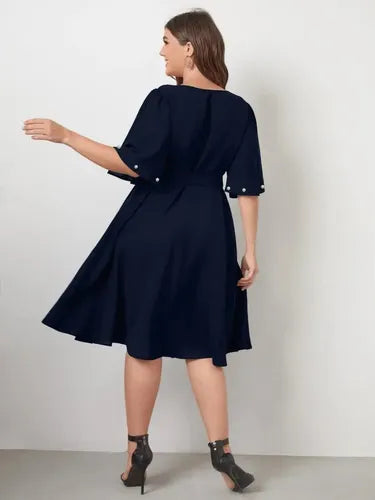 Vestido Fiesta Talla Grande Gasa Con Perlas Manga Vg 100