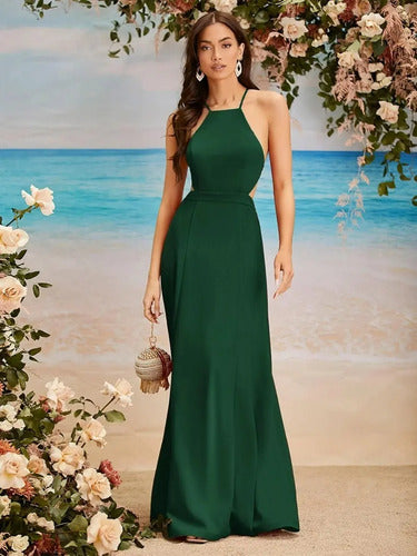 Vestido Fiesta Dama De Honor Espalda Abierta Va 566 Verde Xs