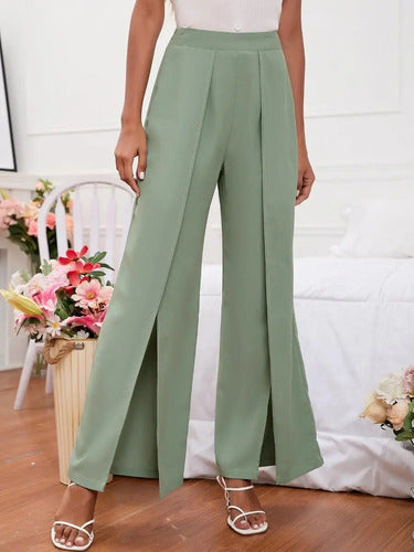 Pantalón Mujer Talle Alto Con Abertura Pt 01 Verde M