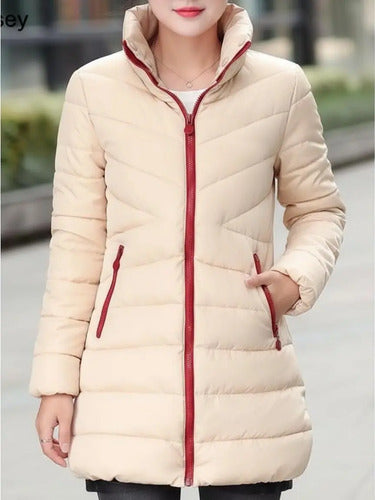 Parka Color Crema Larga Mujer Crema S