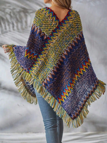 Poncho Tejido Chal De Punto Tapado Mujer