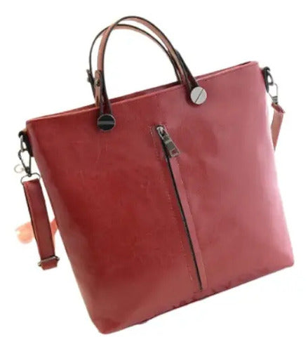 Cartera Policuero Con Correa De Hombros Asas Tonos Rojos Rojo Lisa