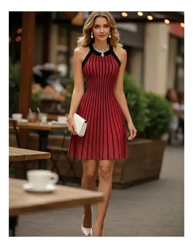 Vestido De Punto Ajustado Jersey Canalé  Vt 14 Burdeo S