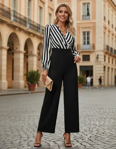 Entero Jumpsuit Mono Escote Cruzado Fiesta  El 191 Negro M