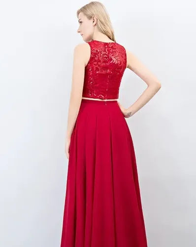 Vestidos Fiesta Graduación Crop Top Falda Burdeo Ep 307