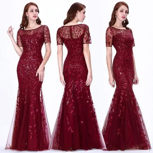 Vestido Fiesta Largo Lentejuelas Manguita Talla Ep 131