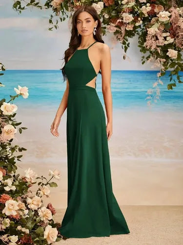 Vestido Fiesta Dama De Honor Espalda Abierta Va 566 Verde Xs