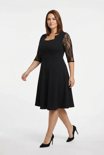 Vestido evasé midi escote cuadrado talla grande