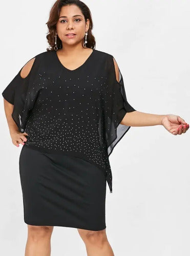 Vestido Fiesta Talla Grande Negro Modelo Vg 53 Negro L
