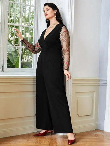 Entero Jumpsuit Talla Grande Sin Cinturón Vg 119 Negro 3xl