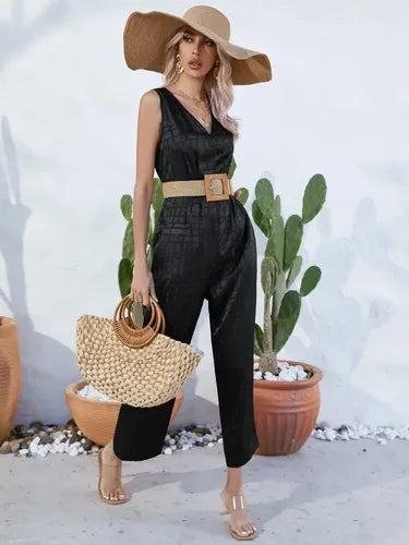 Entero Jumpsuit Mono Negro Con Cinturón El 147 Negro M