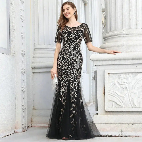 Vestido Fiesta Largo Lentejuelas Manguita Talla Ep 131